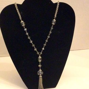 Long silver tone  and cut glass necklace